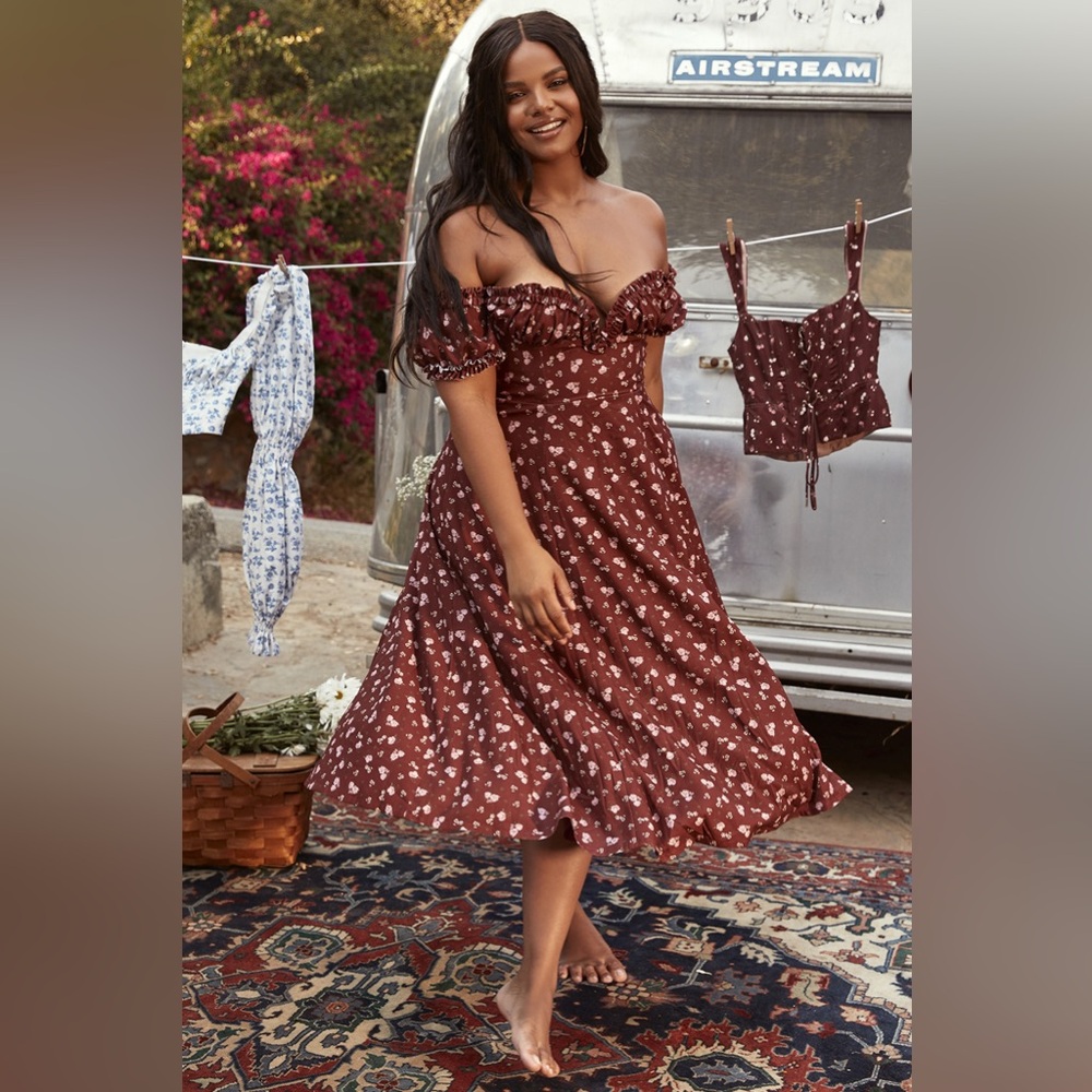 House of CB ‘Lauren’ Wine Floral Strapless Midi Dress NWOT